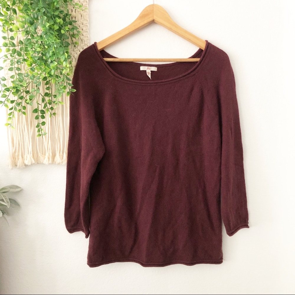 JOIE Burgundy Red 3/4 Sleeve 100% Cashmere Sweater